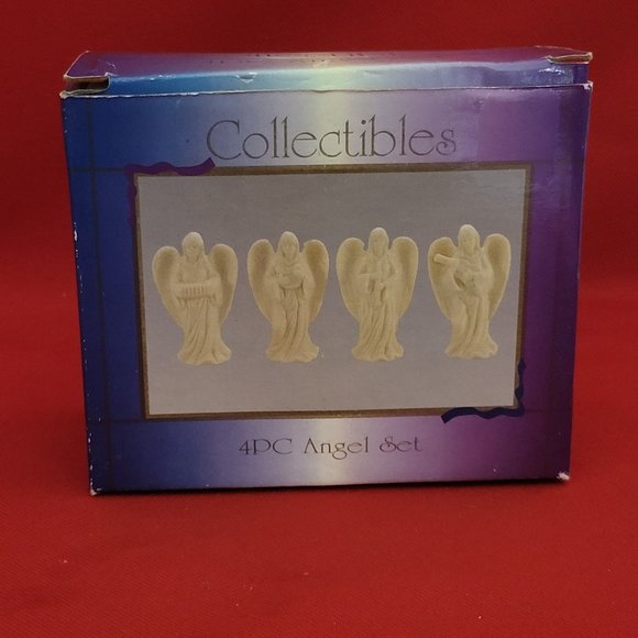 Vintage White Angel Playing Musical Instrument Set Bisque Porcelain Set of 4 - Picture 4 of 13